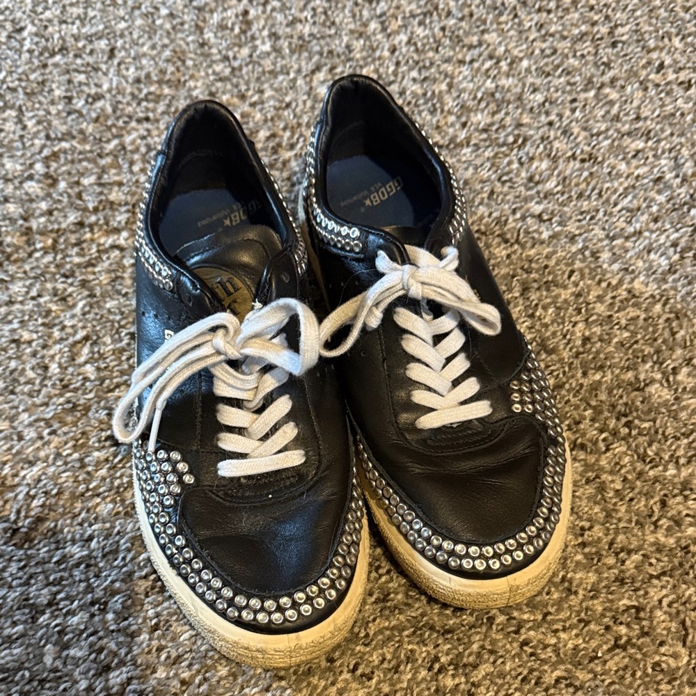 Golden Goose Leather Studded Sneakers with White Laces